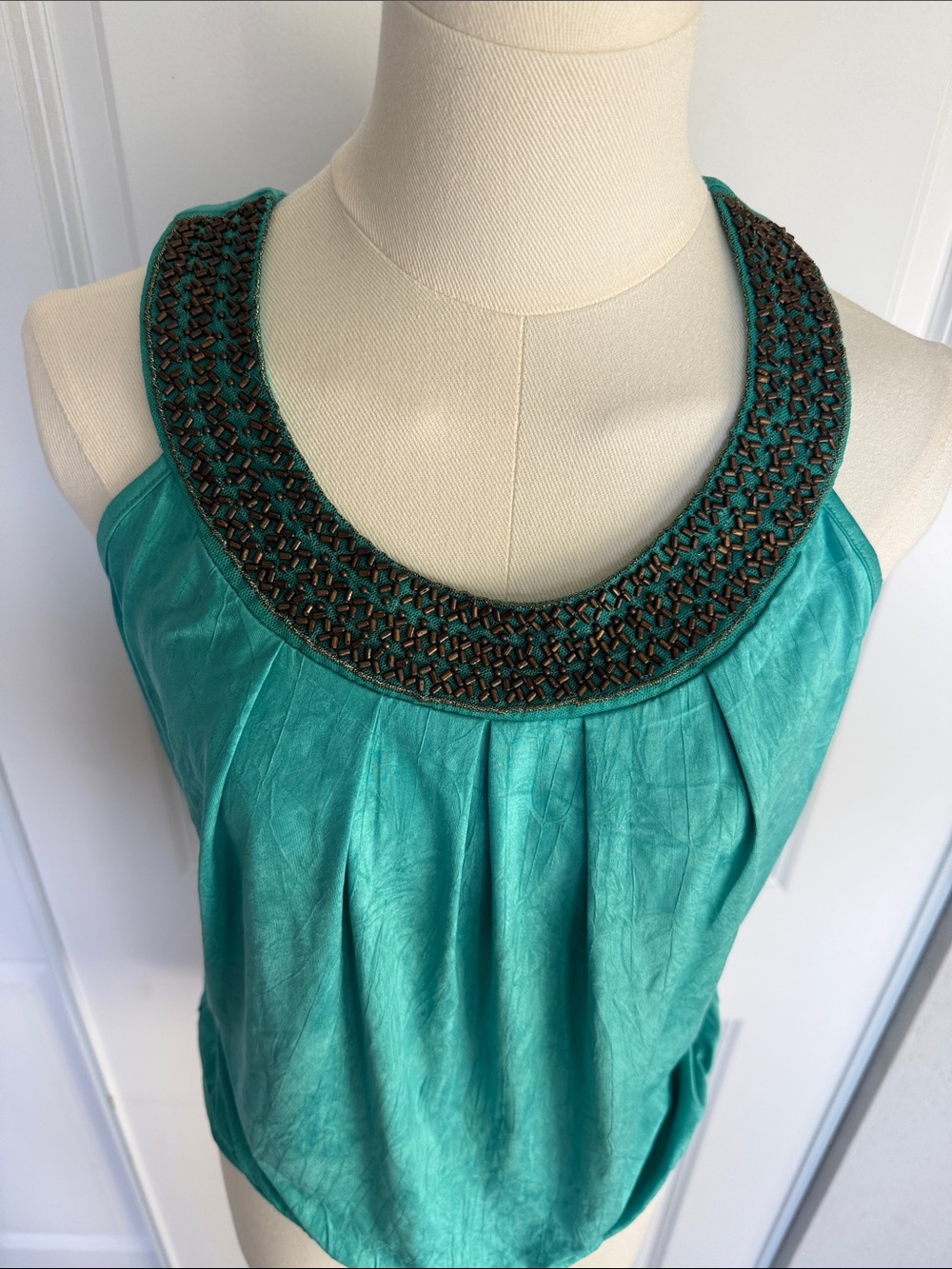Three Hearts Teal Beaded Scoop Neck Camisole